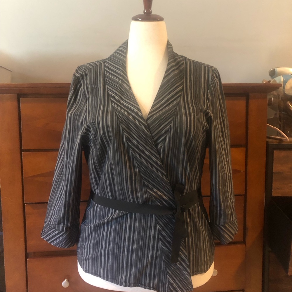 The Limited Black and White Striped Wrap Jacket